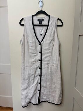 NWT Rachel Zoe S Beige Linen Sleeveless Dress w Black Trim Neutral Riviera